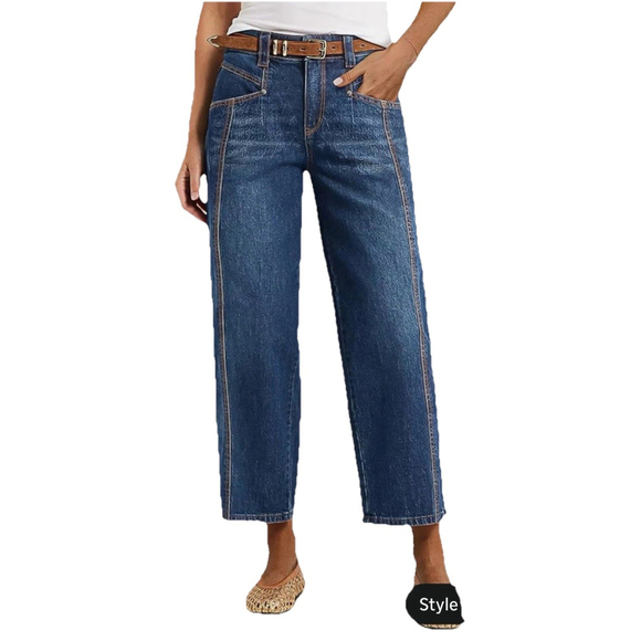 Flamingals Denim - Flamingals Women’s High Rise Wide Leg Crop Jeans Barrel Leg Stretchy Baggy M